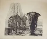 Les éléphants de Madura by Paul Jouve, Lithographie en noir justifiée, sold May 2019