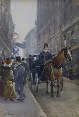 La calèche parisienne by Anna Palm de Rosa, Aquarelle signée en bas à gauche, sold Mar 2019