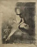 Jeune femme à la fleur by Marie Laurencin, Lithographie en noir et blanc (piqûres) justifiée, sold Mar 2019