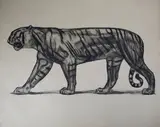 Tigre marchant. Vers 1931 by Paul Jouve, Lithographie en noir sur papier japon ancien, justifiée VII/X, sold Feb 2019