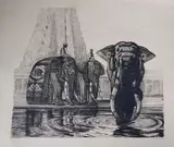 Eléphants de Madura by Paul Jouve, Lithographie en noir sur velin justifiée, sold Feb 2019