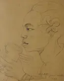 Joueur de Kehne by Léa Lafugie, Crayon sur papier signé en bas à droite, sold Feb 2019