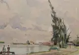 Bora Bora, le Wharf et la vedette marine by Pierre Bompard, 1957, Aquarelle datée, sold Feb 2019