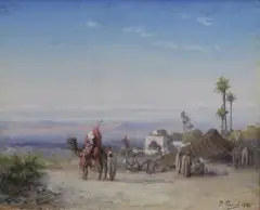 Chameau aux abords d'un village by Paul B. Pascal, 1884, Gouache signée et datée en bas à droite, sold Feb 2019