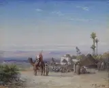 Chameau aux abords d'un village by Paul B. Pascal, 1884, Gouache signée et datée en bas à droite, sold Feb 2019