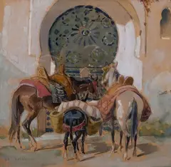 A la fontaine, Maroc by Édouard Doigneau, Aquarelle et gouache signée en bas à gauche, sold Feb 2019