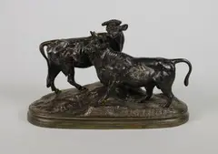 Deux taureaux by Paul Edouard Delabrierre, Epreuve en bronze à patine brun nuancé, sold Dec 2018