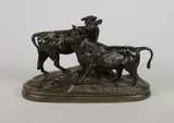 Deux taureaux by Paul Edouard Delabrierre, Epreuve en bronze à patine brun nuancé, sold Dec 2018
