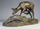 Chevreuils mâle et femelle by Albert-Pierre Laplanche, Epreuve en bronze à patine brun nuancé, sold Dec 2018