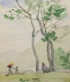 Souvenir de Toscane by Jean-Baptiste Camille Corot, Crayon noir, aquarelle, sold Nov 2018
