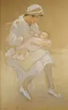 Maternité by Andrée Limozin-Balas, Pastel signé en bas à gauche, sold Nov 2018