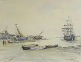 Le port de Trouville à marée basse by Georges Rose, Aquarelle signée en bas à droite et située en bas à gauche, sold Nov 2018