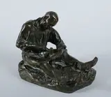 L'aiguiseur de faux by Jules Dalou, Epreuve en bronze à patine brun nuancé vert, sold Nov 2018