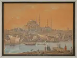 Vue de la mosquée de Soliman à Istanbul, prise de Galata by Jean Baptiste Hilaire, Aquarelle gouachée, plume et encre noire, sold Oct 2018