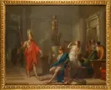 Hector dans le palais d’Hélène, reprochant à Pâris sa lâcheté, et lui annonçant le combat singulier by Jean-Charles Nicaise Perrin, Toile, sold Oct 2018