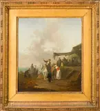 Le marchand d’orviétan by Louis-Philibert Debucourt, Panneau de noyer, filassé et toilé, sold Oct 2018