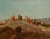 Cavaliers arabes sur un pont by Alfred Dehodencq, Toile, sold Oct 2018