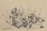 L'halali du cerf by Charles Olivier de Penne, Crayon réhaussé d'encre, sold Jun 2018