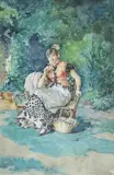 Femme au panier fleuri by Manuel García Hispaleto, Aquarelle signée en bas à droite, sold Jun 2018