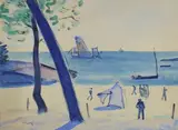 Scène de plage by Edmond Heuzé, Aquarelle signée en bas à gauche, sold Jun 2018