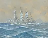 Quatre-mâts barque by Sandy-Hook, 1958, Aquarelle signée et datée en bas à gauche, sold Dec 2025