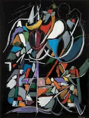 COMPOSITION COULEURS by André Lanskoy, Gouache à fond noir sur papier, sold May 2012