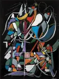 COMPOSITION COULEURS by André Lanskoy, Gouache à fond noir sur papier, sold May 2012