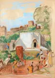 ANIMATION PRÈS DE LA MEDINA by Léon Detroy, Pastel signé en bas à droite, sold Nov 2011