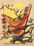 COMBAT by Édouard Pignon, Encre et gouache sur papier fort signé en bas à droite, sold Jul 2011