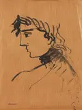 PROFIL by Ismaël de la Serna, Gouache sur papier kraft signé du cachet d'atelier en bas à gauche, sold Jul 2011