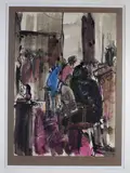 Personnages dans un café by Irena Slavinská-Schidlayová, Encre et aquarelle, sold Jan 2026
