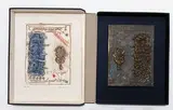 Visage juxtaposé. Livre-objet sous emboîtage toilé contenant sur sa partie droite une plaque en bronze (17,5 x 23 cm) et sur sa partie gauche une eau-forte repr by James Coignard, Gravure sur papier Moulin de Larroque tirée dans l'atelier de l'artiste et sculpture Guyot, sold Dec 2025