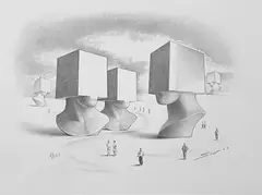 Cinq têtes carrées avec personnages by Sacha Sosno, 2007, Lithographie signée et datée en bas à droite, sold Dec 2025