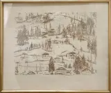 Paysage de chalets (Megève ?) by Zareh Mutafian, Pastel ou crayon gras sur papier, sold Dec 2025