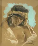 Étude de femme danseuse bédouine by Gaston Blondeau, Gouache, fusain, sold Dec 2025