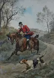 Veneur et chien de chasse by Charles-Fernand de Condamy, Aquarelle, sold Nov 2025