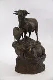 Trois moutons sur un rocher by Gustav Adolphe Hierholtz, 1909, Bronze à patine brune, sold Nov 2025
