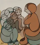 Playing School by Daphne Odjig, 1981, acrylic on canvas, sold Mar 2024