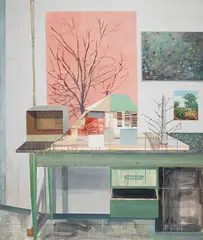 Tree in Studio by Sky Glabush, acrylic and oil on paper on canvas, sold Mar 2024