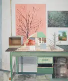 Tree in Studio by Sky Glabush, acrylic and oil on paper on canvas, sold Mar 2024