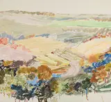 Straw Fields by David Alexander, 1982, acrylic on canvas, sold Mar 2024