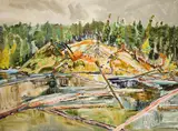Burned Off Island by David Alexander, 1984, acrylic on canvas, sold Mar 2024