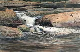 Waterfall by Thomas de Vany Forrestall, watercolour on paper, sold Mar 2024