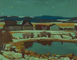 The Pond at Night by Illingworth Kerr, 1988, oil on canvas board, sold Mar 2024
