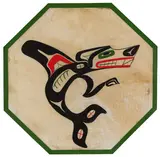 Kakawan Cheethi (Transformation from Wolf to Killerwhale) by George David, acrylic on deer skin, sold Feb 2024