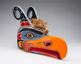 Thunderbird Mask by Stanley E. Hunt III, carved cedar, cedar bark, acrylic, sold Feb 2024