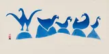 Shore Birds on Rock by Sheouak Petaulassie, stencil on paper, sold Feb 2024