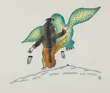Carried Off by a Bird by Napachie Pootoogook, 1980, stonecut and stencil on paper, sold Feb 2024