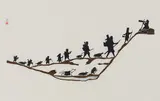 Ikkutut (Embarking on a Long Journey) by Pudlo Pudlat, stonecut and stencil on paper, sold Feb 2024