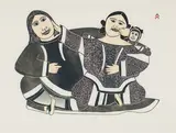 Women Play Games by Pitaloosie Saila, 1980, stonecut and stencil on paper, sold Feb 2024